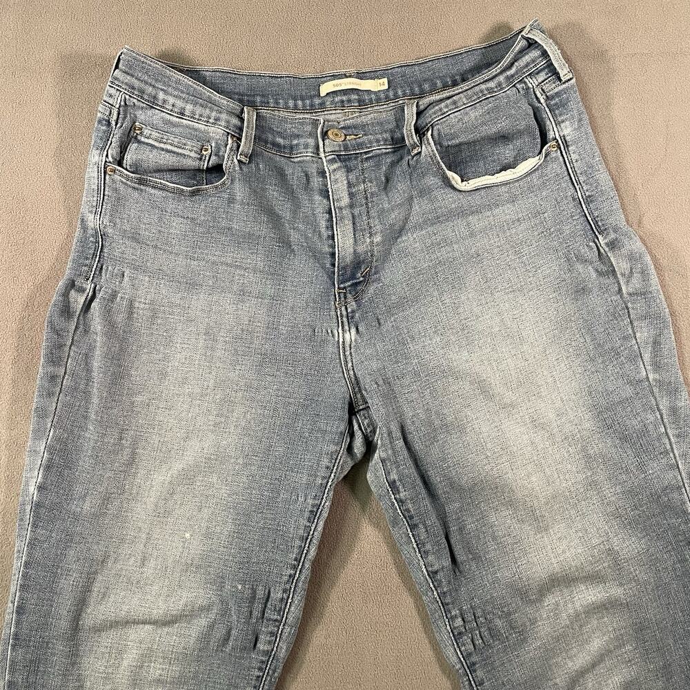 Levis 505 Jeans Womens Sz 14 Blue Straight Denim High Rise Stretch Medium Wash - Picture 4 of 10